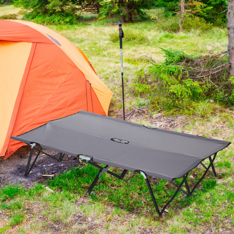 Outsunny 2 Person Folding Camping Cot For Adults, 50" Extra Wide Outdoor Portable Sleeping Cot With Carry Bag, Elevated Camping Bed, Beach Hiking, Grey