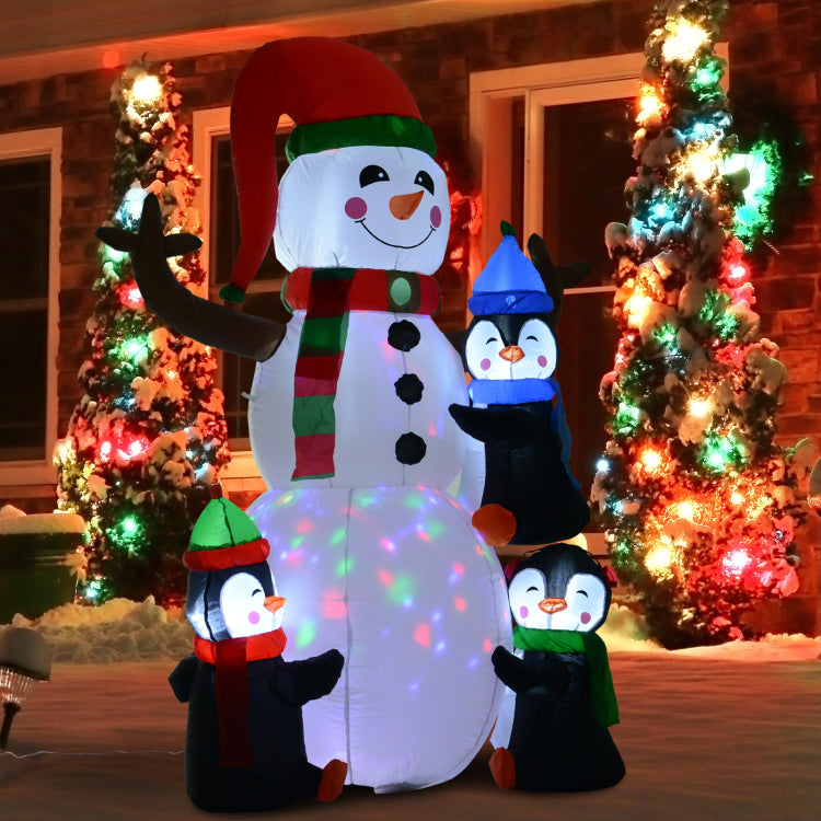 Homcom 6' Christmas Inflatables Outdoor Decorations Snowman With Penguins, Blow Up Yard Christmas Decor With Led Rotating Colorful Light