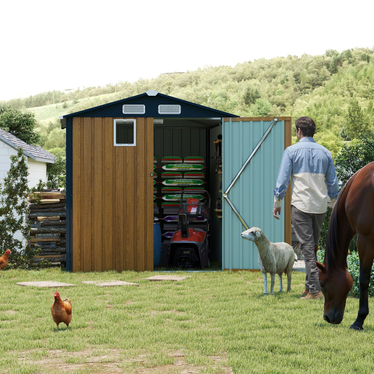 6X8Ft Outdoor Steel Storage Shed With Clear Window, Lockable Doors, Compact Metal Tool Shed For Garden, Backyard, Patio, Utility, And Bike Storage,Yellow