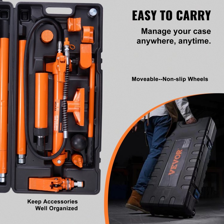 12 Ton Porta Power Kit, Hydraulic Ram With Pump With 4.6 Ft 1.4 M Oil Hose, Portable Hydraulic Jack With Storage Case For Automotive, Garage, Farm, Mechanic 26455 Lbs