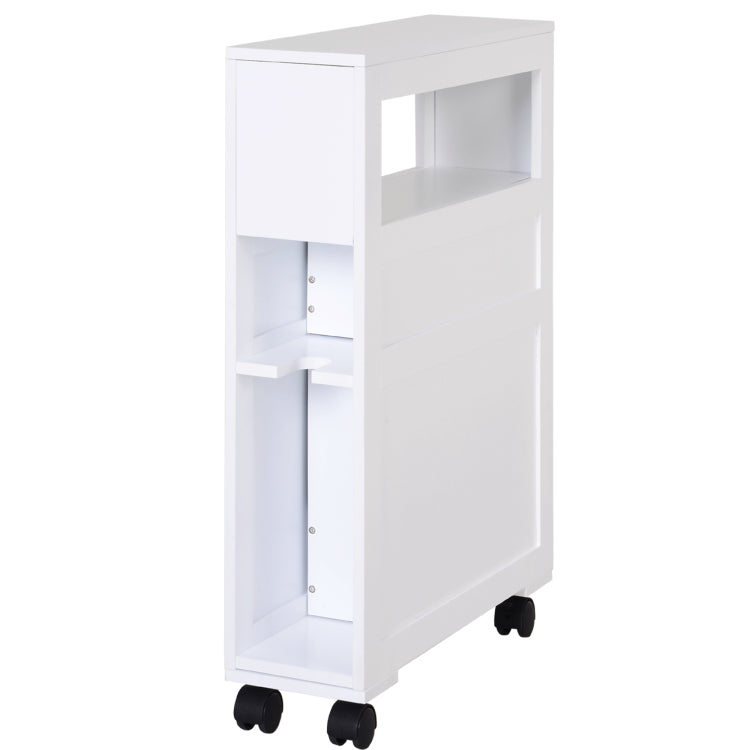 Homcom 6.25" X 20.5" X 28.25" Wood Rolling Narrow Bathroom Side Storage Cabinet White
