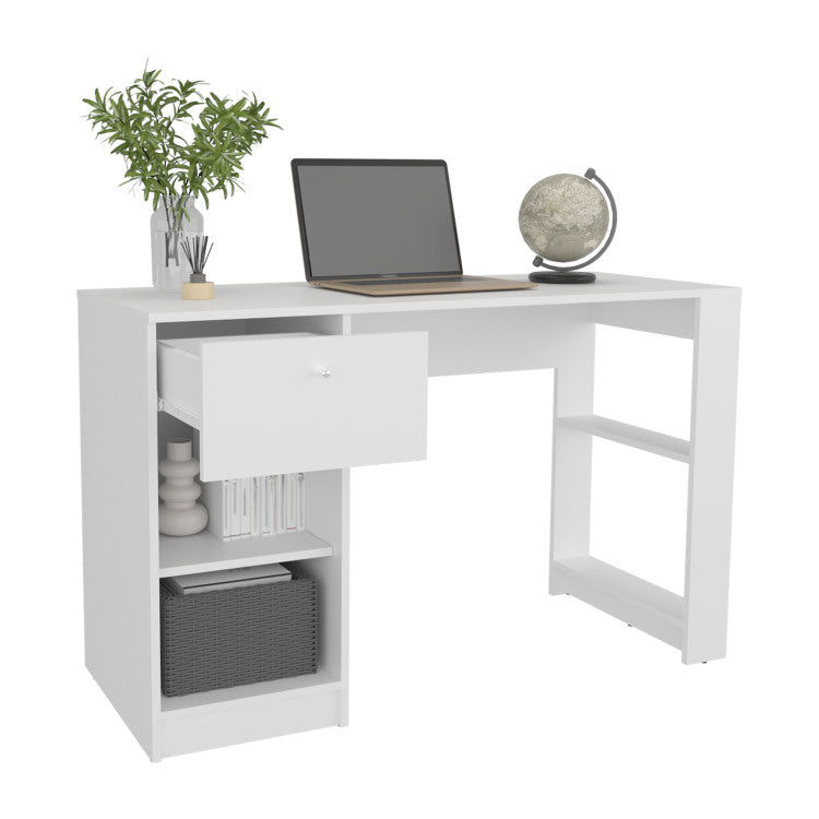 120 Home 47" Wide One Drawer Desk , Four Shelves, Writting Desk, Gamer Desk, Home Office, Living Room White