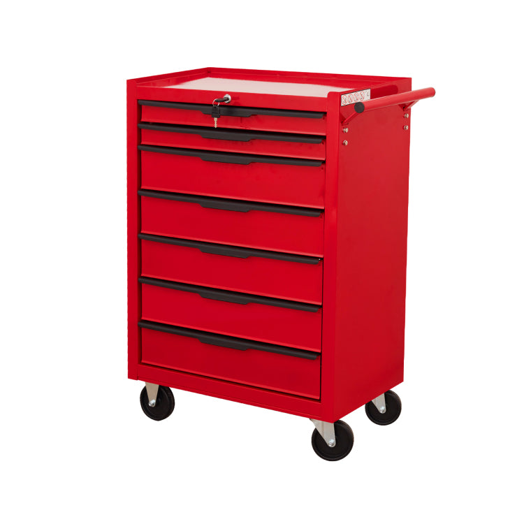 7 Drawer Rolling Tool Chest Cabinet, Large Capacity Metal Tool Box With Wheels And Cylinder Locking, Roll Around Storage Organizer Tool Cart For Garage, Warehouse, Work Shop Red