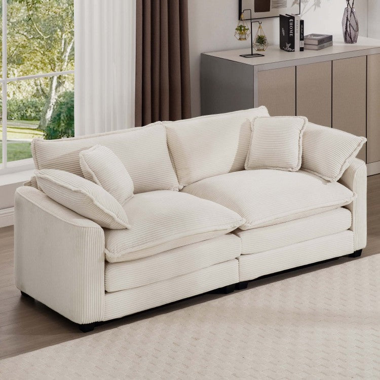 Modern Fabric Living Room Sofa 2 Seater Sofa With 4 Pillows ,Upholstered Large And Deep Seating 2 Seat Loveseat Sofa, Light Beige Corduroy