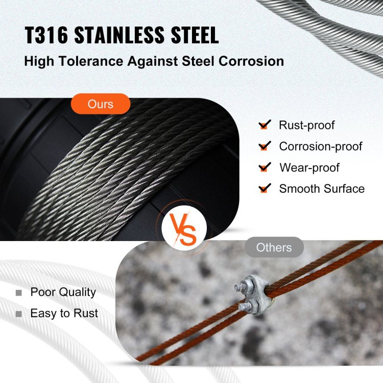 1 8 Stainless Steel Cable Railing 500Ft, Wire Rope 316 Marine Grade, Braided Aircraft Cable 7X7 Strands Construction For Deck Rail Balusters Stair Handrail Porch Fence