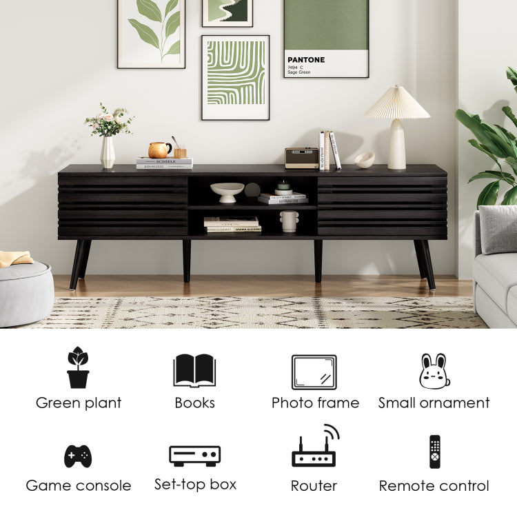 Mid Century Modern Tv Stands For Up To 70" Tv With Storage, Fluted Wood Tv Stand For Living Room, Boho Media Console, Entertainment Center With Cable Management