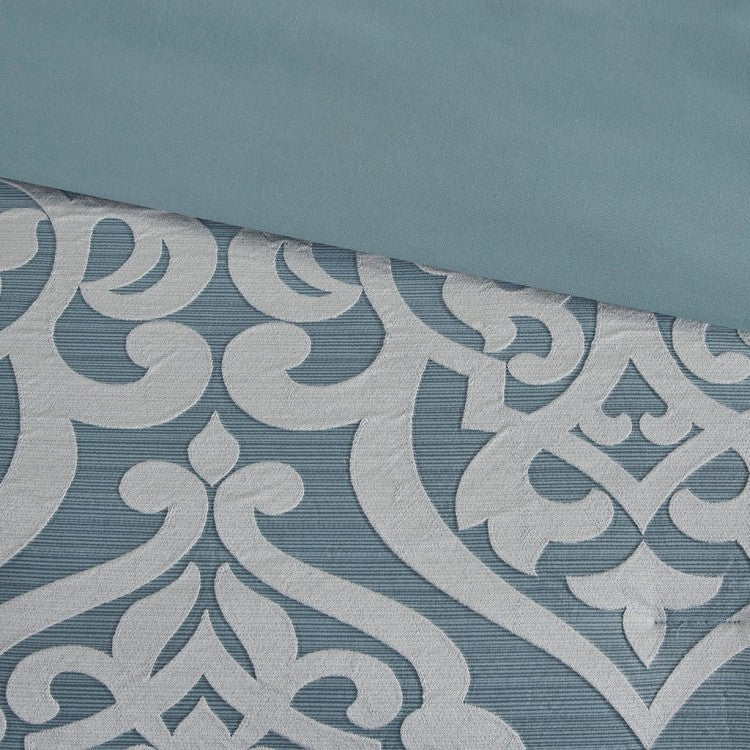 8 Piece Jacquard Comforter Set Aqua Silver Queen