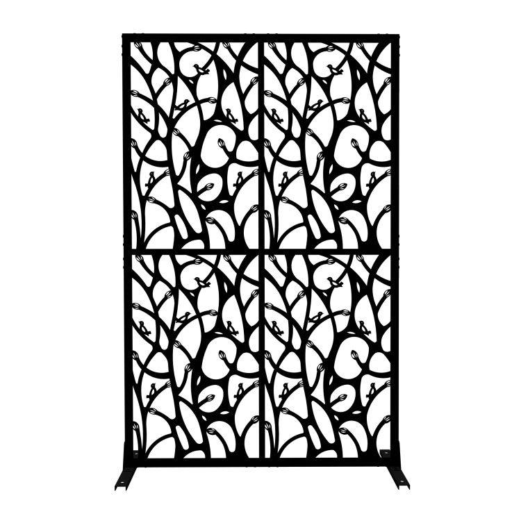 Metal Privacy Screens W3.8Ft X H6Ft Outdoor And Indoor Divider With Free Standing Decorative Privacy Screen For Balcony Patio Garden Room Divider, Black Bird Shape