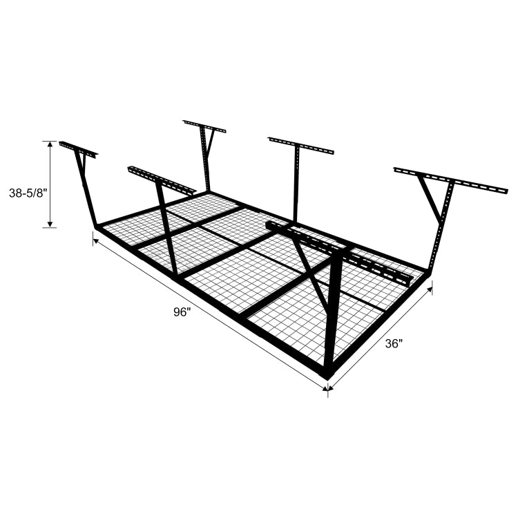 3X8Ft Overhead Garage Storage Rack, Heavy Duty Metal Garage Ceiling Storage Rack, 22'' 40" Adjustable Ceiling Drop Down, 600 Lb. Loading Weight Capacity, Black Color