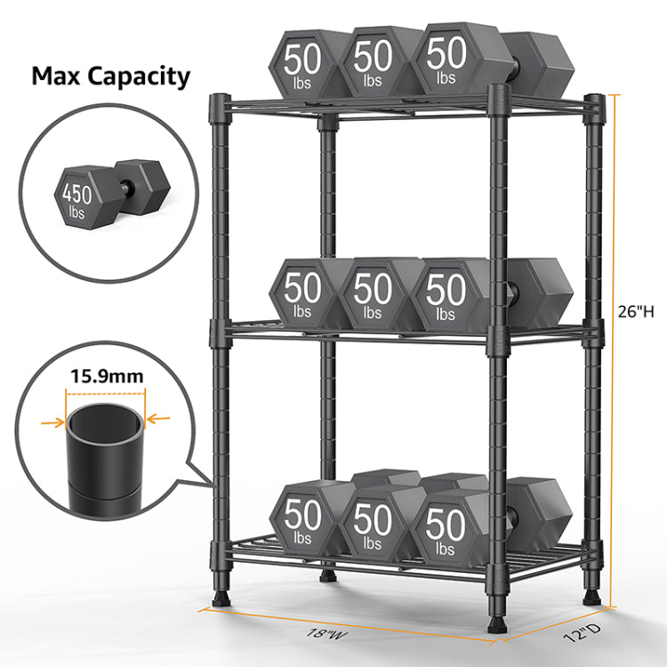 450 Lbs Wire Storage Shelving 3 Tier Utility Shelving Unit Steel Organizer Wire Rack For Home,Kitchen,Office,Grey 11.8" D X 17.7" W X 26.4" H