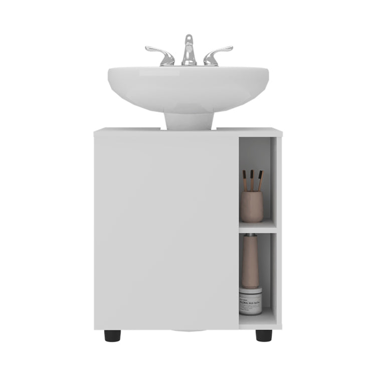 Parade Under Pedestal Sink Cabinet, 1 Door, 5 Open Compartments, Melamine Finish, White