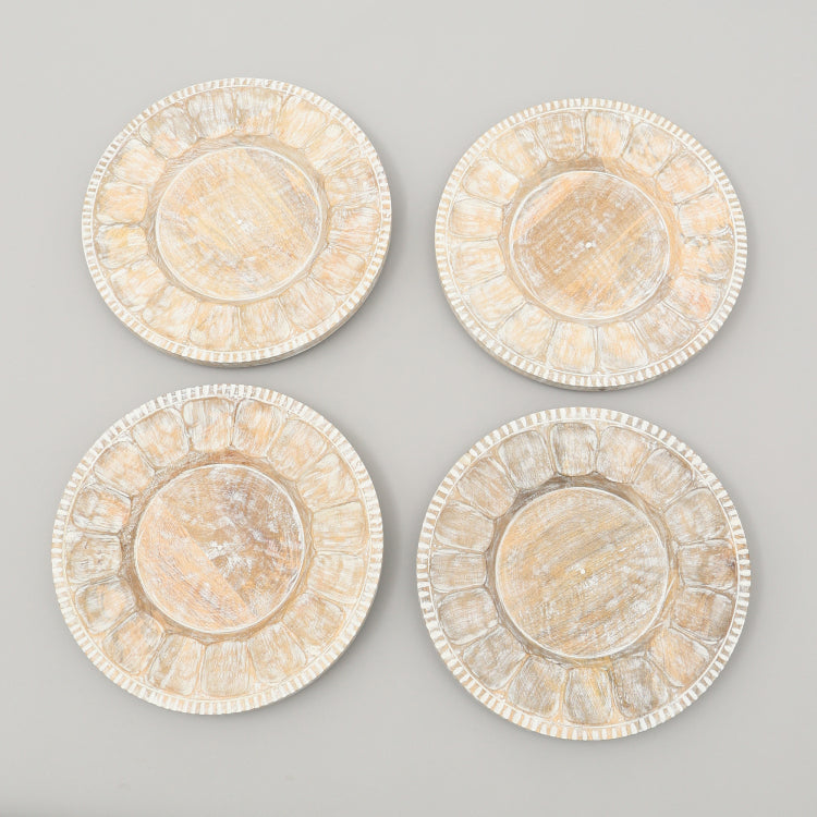 Handcrafted 13" Wood White Charger Plate Wooden Dinning Placemat Artisan Wood Tableware