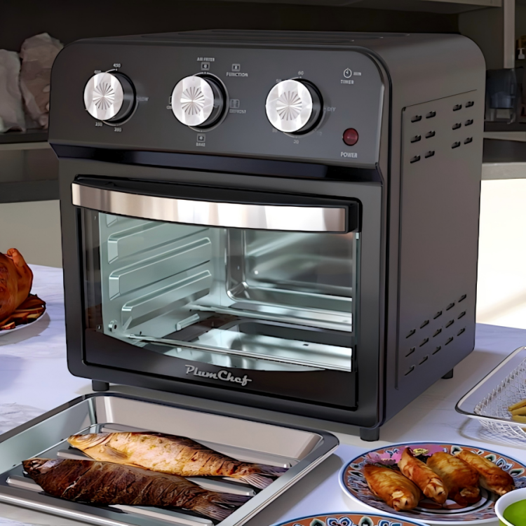 12.5 Quart Air Fryer Convection Toaster Oven, 1500W, 4 Cooking Modes, 7 In 1 Multifunction With Roast, Bake, Grill, Broil, Toast, Dehydrate, Defrost, Stainless Steel, Black