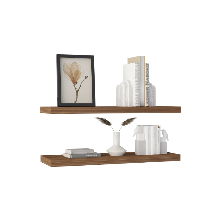 Ecco 31.5" Wide Floating Shelves Set Of 2, Shelves For Wall Decor For Bedroom, Bathroom Storage Shelves, Book Shelves For Living Room Mahogany
