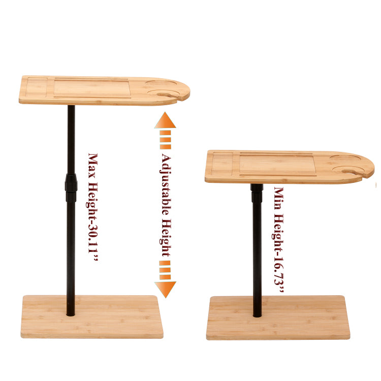 Couch Tray Table Bamboo Height Adjustable Side Table For Sofa C Shaped Oval End Tables With Slots For Bed & Chairs In Living Room & Bedroom Oval Rectangle