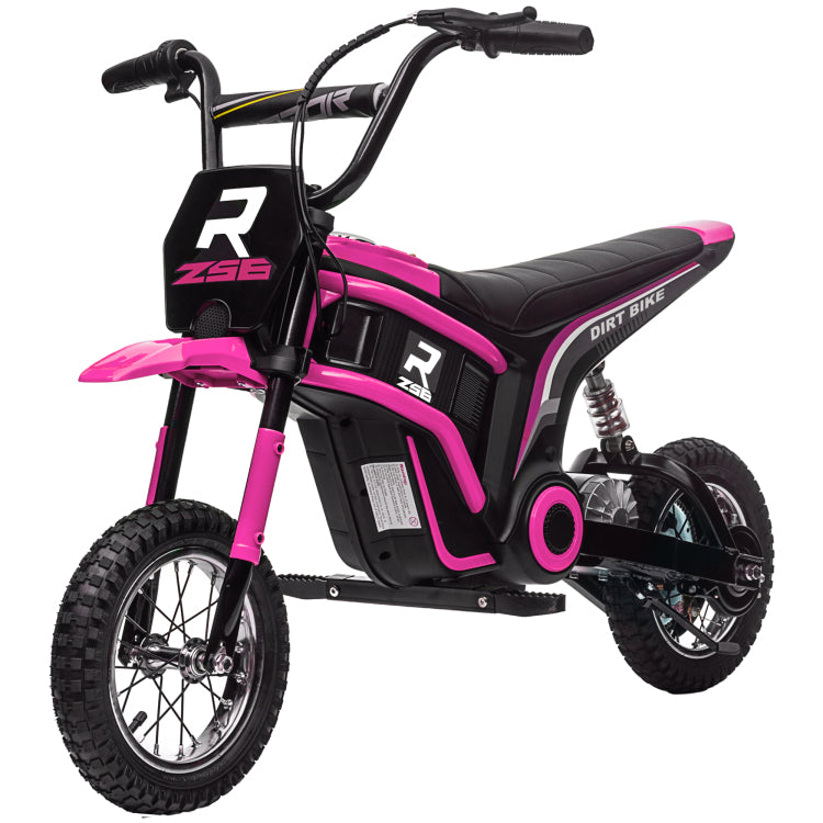 Aosom Electric Dirt Bike With Twist Grip Throttle, 24V 350W Off Road Electric Motorcycle, Up To 15 Mph With Brake, Music Horn, Rear Suspension For Ages 13 Years, Pink