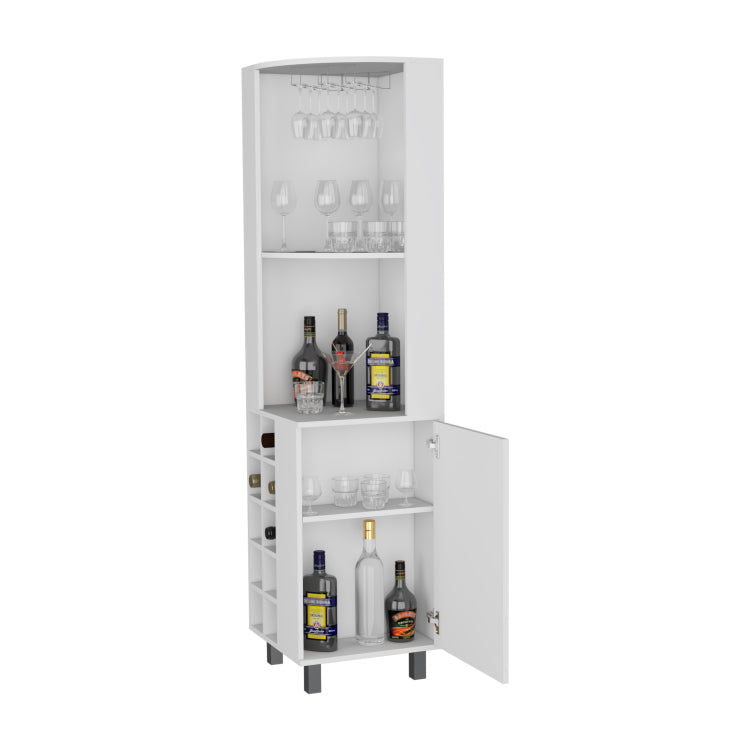 Leah Corner Bar Cabinet With Large Storage And Wine Rack. White