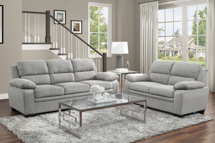 Plush Seating Comfortable Loveseat 1Pc Gray Textured Fabric Channel Tufting Solid Wood Frame Modern Living Room Furniture