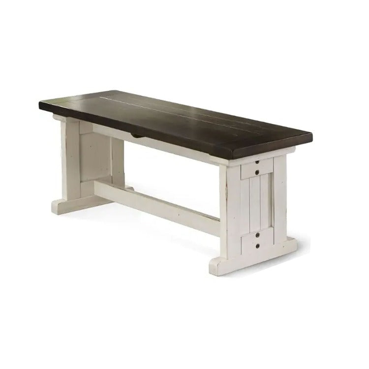 Orso Side Dining Bench, Plank Seat, Off White And Brown Wood 48 Inch