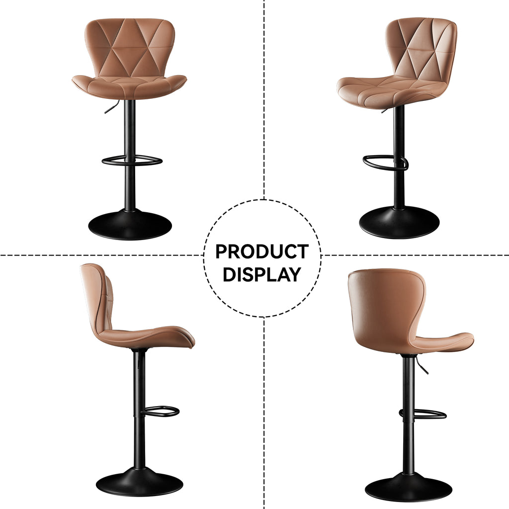 Modern Bar Stools Set Of 2, Faux Leather Upholstered Swivel Bar Stools, Adjustable Counter Height Bar Chairs With Back For Kitchen Island, Rust