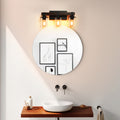19" Rustic 3 Light Vanity Light, Industrial Bathroom Wall Sconce With Glass Shades And Wood Accent, Modern Farmhouse Lighting Fixture No Bulbs