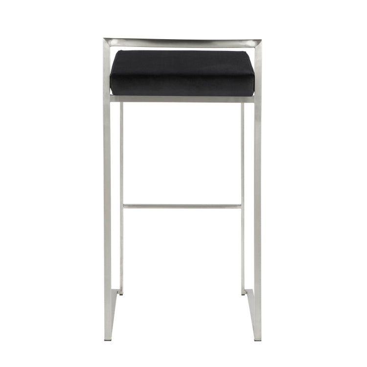 30" Contemporary Stackable Barstool With Black Faux Leather Set Of 3