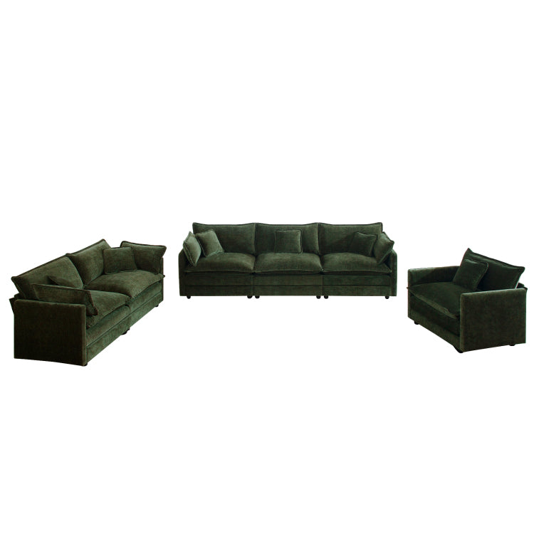 Modern Sofa Couch, 3 Piece Set Extra Deep Seat Sectional Sofa For Living Room, Oversized Sofa, 3 Seat Sofa, Loveseat And Single Sofa, Green Chenille