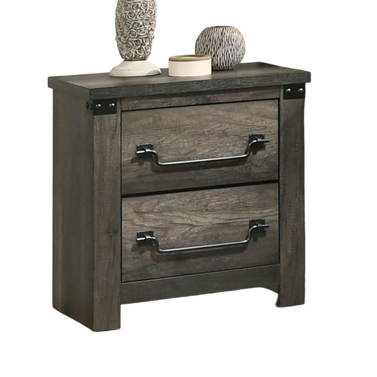 Farmhouse Rustic Gray Bedside Table Bedroom 1Pc Nightstand English Front Antique Brass Color Drop Handles