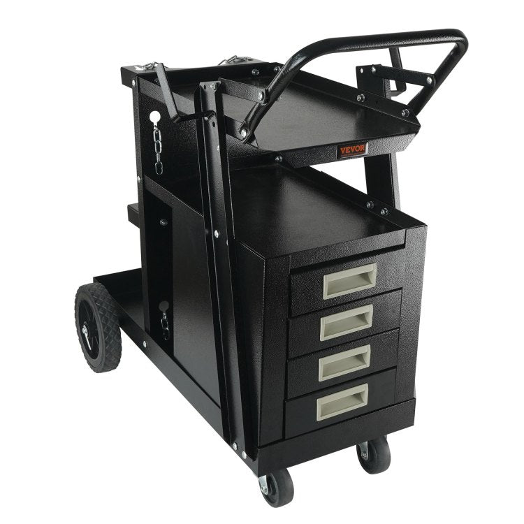 Welding Cart, 2 Tier 4 Drawers Welder Cart With 265 Lbs Weight Capacity, 360 Swivel Wheels, Tank Storage Safety Chains, Heavy Duty Rolling Mig Welder Cart For Mig Welder And Plasma Cutter