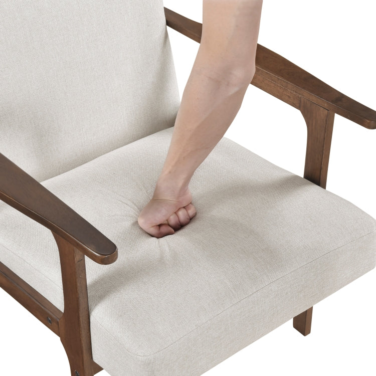 Modern Home Furniture Beige Fabric Upholstery 1Pc Accent Chair Brown Finish Solid Rubberwood Contemporary Cushion Seat