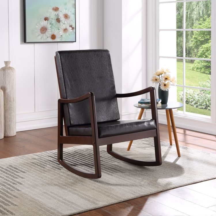 Raina Dark Brown Synthenic Leather & Espresso Finish Rocking Chair