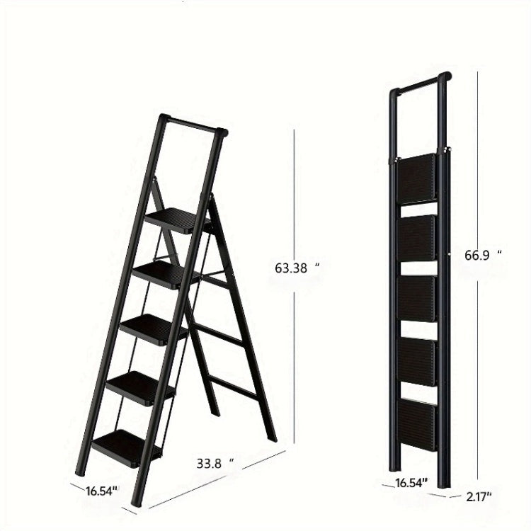 5 Step Ladder Folding Step Stool, 5 Step Ladder With Anti Slip Wide Pedals, Lightweight And Easy To Carry Handle Folding Ladder, Multi Purpose Steel Ladder, Suitable For Home And Office Use