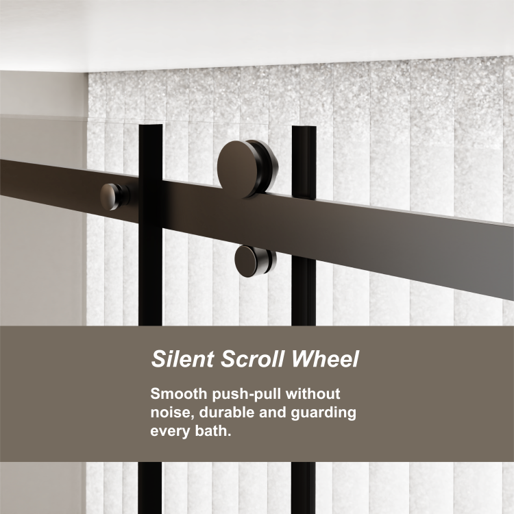 60.In W X 72.In H Frameless Shower Door Single Sliding, 1 4 Inch Thick Clear Tempered Glass Shower Door With Zinc Roller Rail System, Stainless Steel Handle, Black