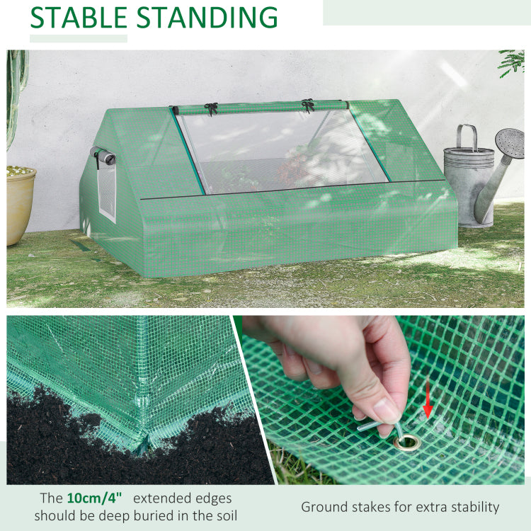 Outsunny 71" X 55" X 32" Mini Tunnel Greenhouse, Garden Planting Shed, Outdoor Flower Planter Warm House With Zipper Windows And Door, Green