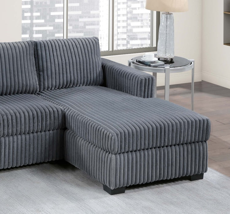 Modern Contemporary Style 2Pc Sectional Sofa Right Arm Chaise Left Arm Sofa Plastic Legs Corduroy Upholstered Dark Gray Finish Primary Living Room