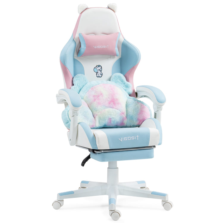 Cute Cat Gaming Chair With Paw Lumbar Cushion, Pc Video Gamer Chair For Girl Teen Woman Bp