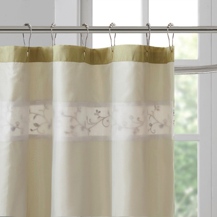Faux Silk Embroidered Floral Shower Curtain