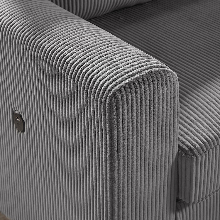 Rowan 107"W Dark Gray Corduroy Fabric Sectional Sofa With Right Facing Chaise, Usb & Usb C Charging Port, Storage Ottoman, And Pillows