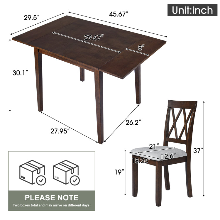 3 Piece Kitchen Dining Set With Drop Leaf Dining Table And 2 Dining Upholstered Chairs, Dining Room Set For Small Places, Brown