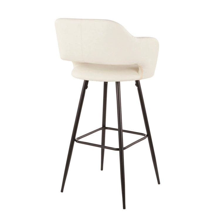 Contemporary Barstool In Black Metal And Cream Faux Leather Set Of 2