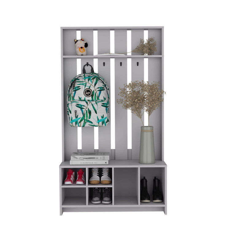 Tulcan 38" Wide Hall Tree With Bench And Shoe Storage, Entryway Bench With Coat Rack