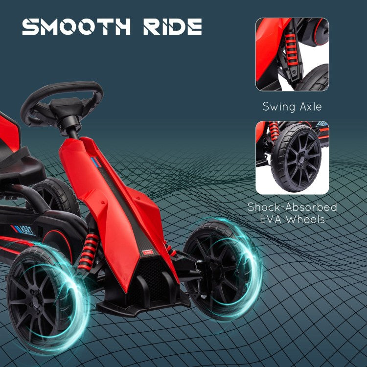 Aosom Kids Pedal Go Kart, Outdoor Ride On Toy With Adjustable Seat, Swing Axle, Handbrake, 4 Non Slip Eva Wheels For Boys And Girls Aged 3 8 Years Old, Red