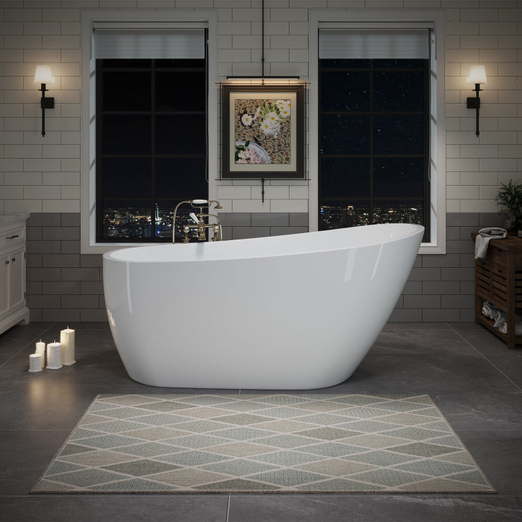63" Acrylic Freestanding Bathtub, Stylish Deep Soaking Bathtub With Pop Up Drain & Integrated Overflow, Contemporary Stand Alone Bath Tub For Bathroom Spa Or Home Upgrade, Glossy White Th 26A04 63