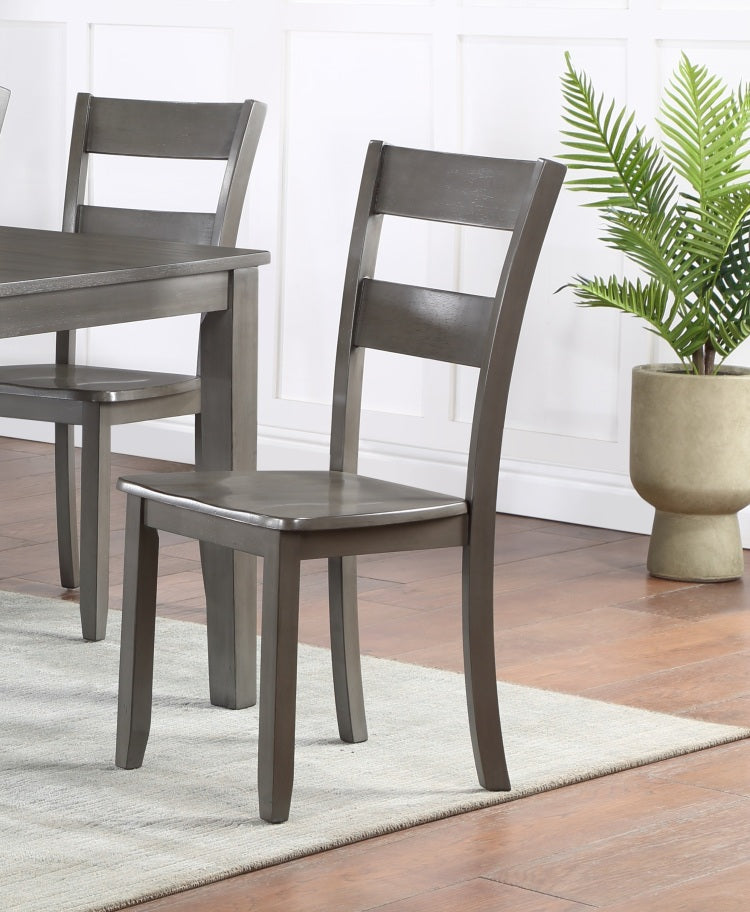 2Pc Transitional Dining Side Chair Ladder Back Wooden Dining Room Furniture Gray