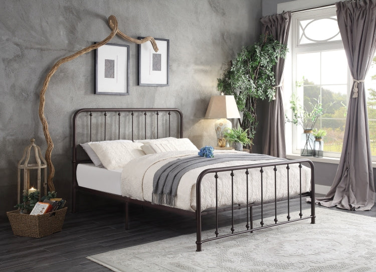 Classic Queen Platform Bed Dark Bronze Finish Metal Frame Bedroom Furniture 1Pc