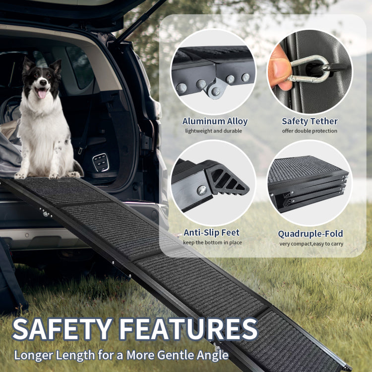 Dog Ramp For Car, 63" Long & 17" Wide Folding Portable Pet Stair Ramp With Non Slip Rug Surface, Extra Wide Dog Steps For Medium & Large Dogs Up To 250Lbs Enter A Car, Suv & Truck