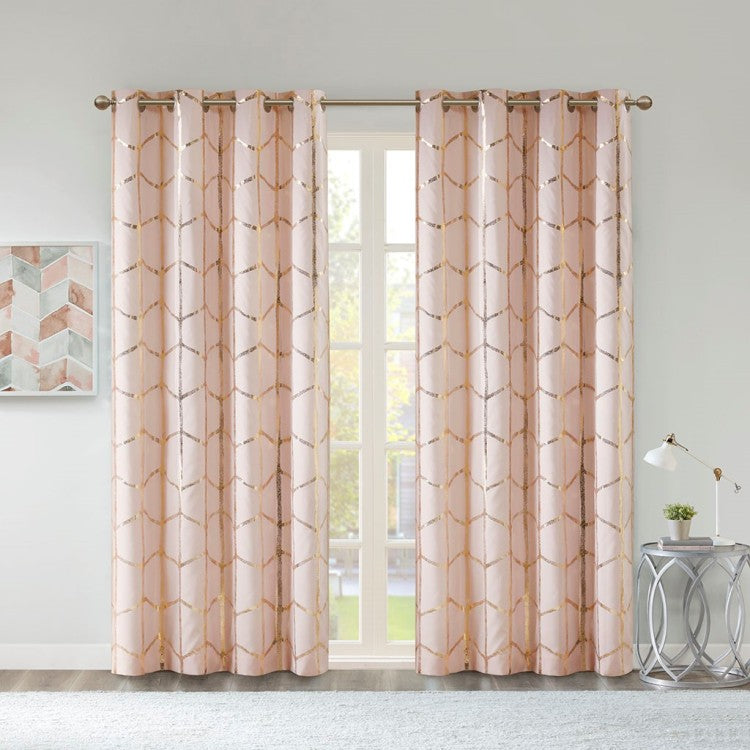 Total Blackout Metallic Print Grommet Top Curtain Panel Only 1 Pc Panel