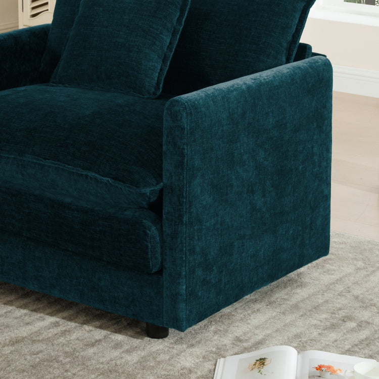 Modern Accent Chair With Ottoman, Living Room Club Chair Chenille Upholstered Armchair , Reading Chair For Bedroom, Blue Chenille
