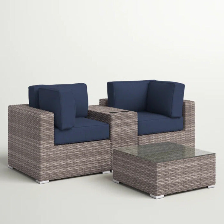 Ready To Use 2 Seat Wicker Patio Furniture Set With Cushions