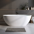 59'' Solid Surface Matte Tub, Solid Surface Soaking Tub, Stone Resin Freestanding Bathtub, Thick Edge Stand Alone Tubs With Overflow, Pop Up Drain, Matte White Oval